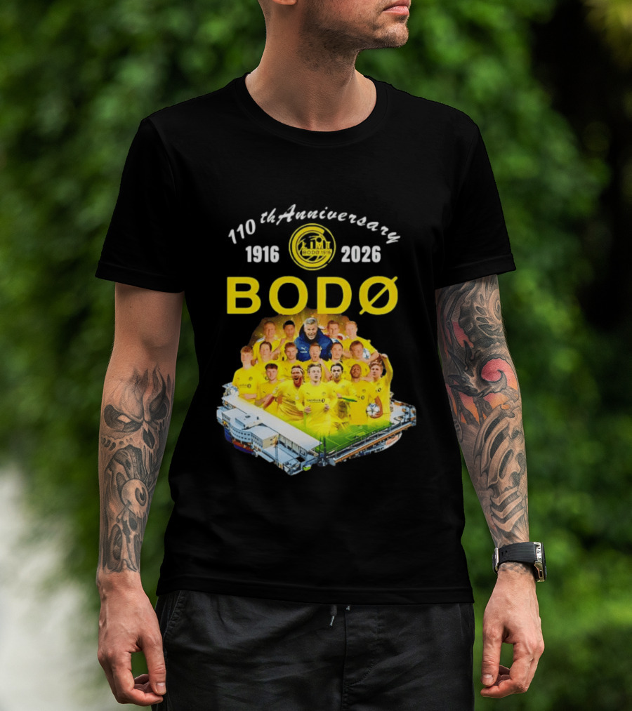 Bodø Glimt 110th Anniversary 1916 2026 Aspmyra Stadion Collage Featuring Players And Signatures T-Shirt