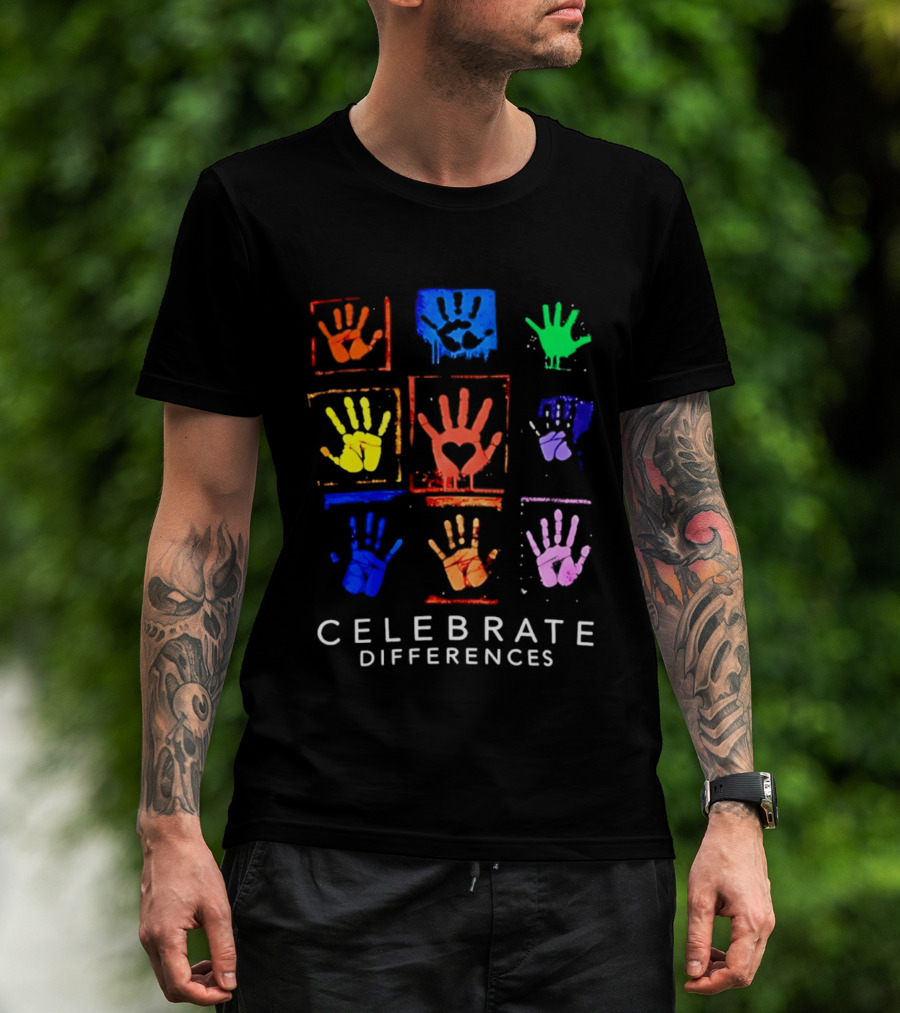 Celebrate Differences 2026 Multicolored Handprints Heart Inclusion Awareness T-Shirt