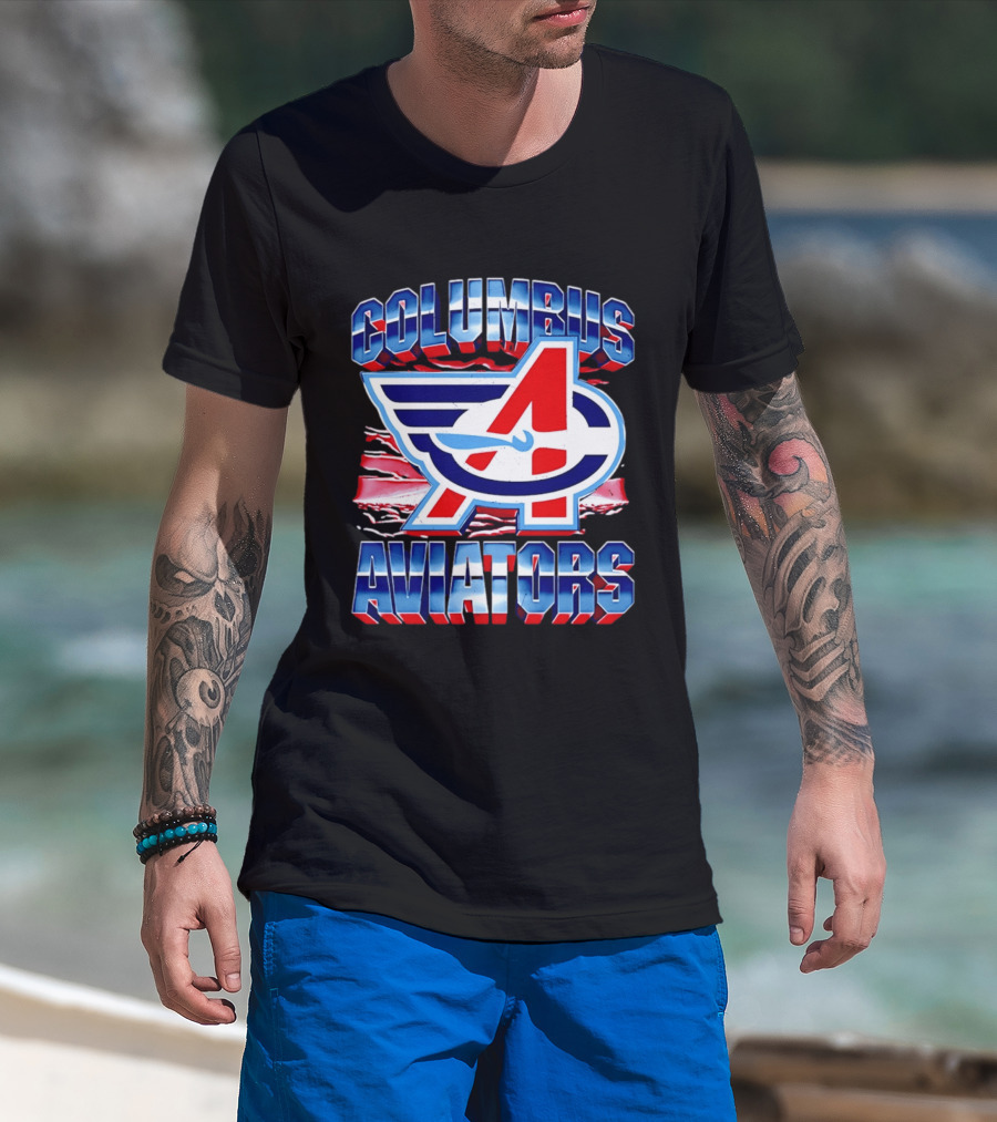 Columbus Aviators A Winged Logo American Flag T-Shirt