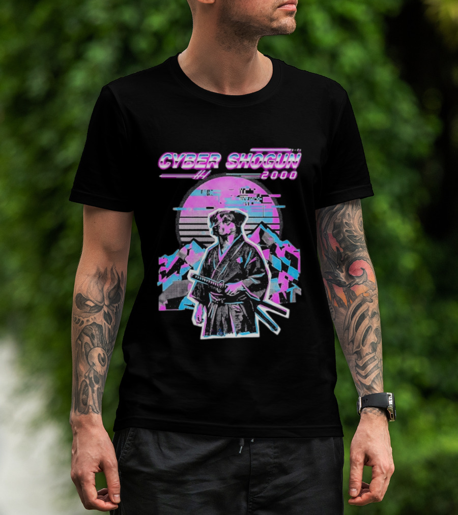 Cyber Shogun 2000 Samurai Dog Retro Synthwave Aesthetic T-Shirt