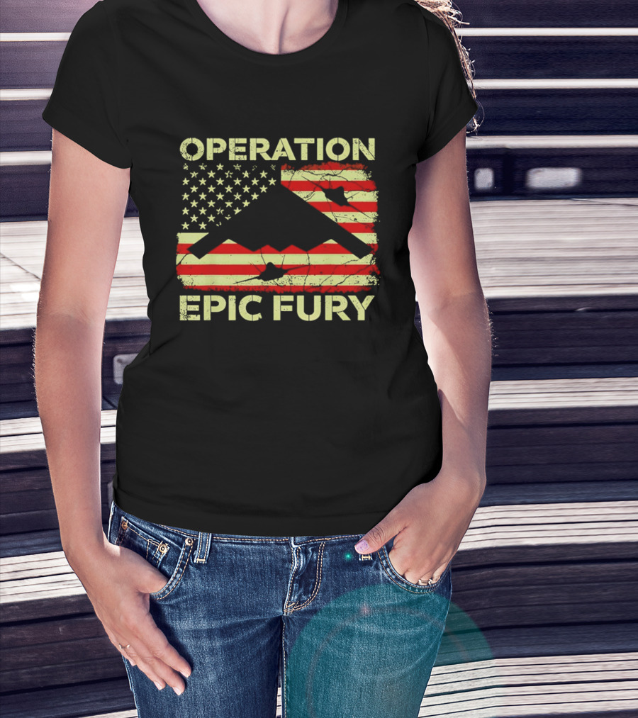 Operation Epic Fury USA Flag B 2 Stealth Bomber T-Shirt