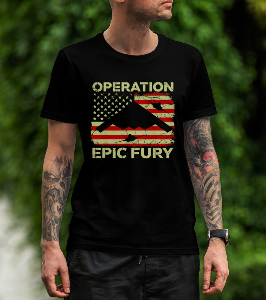 Operation Epic Fury USA Flag B 2 Stealth Bomber T-Shirt