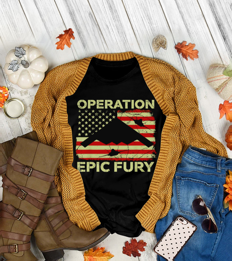 Operation Epic Fury USA Flag B 2 Stealth Bomber T-Shirt