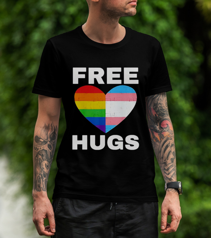 Free Hugs LGBTQ Rainbow Heart Pride T-Shirt