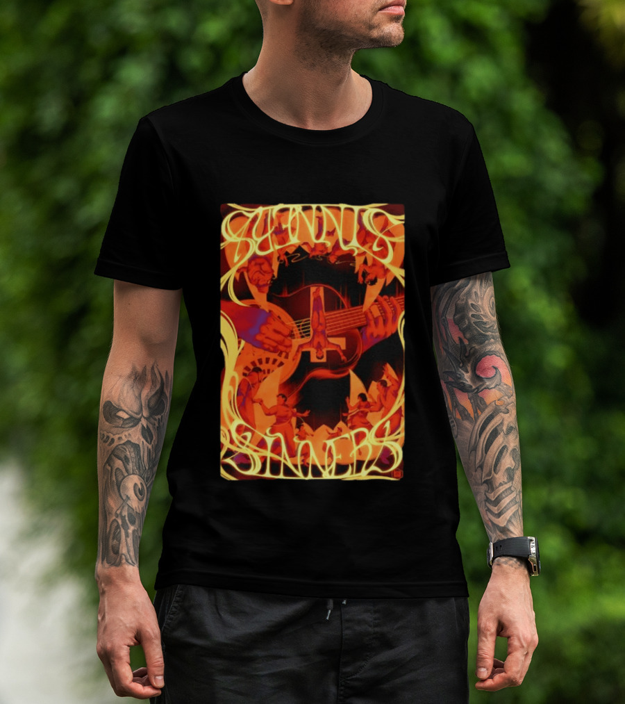 Sinners Pecadores Upside Down Guitar Person T-Shirt