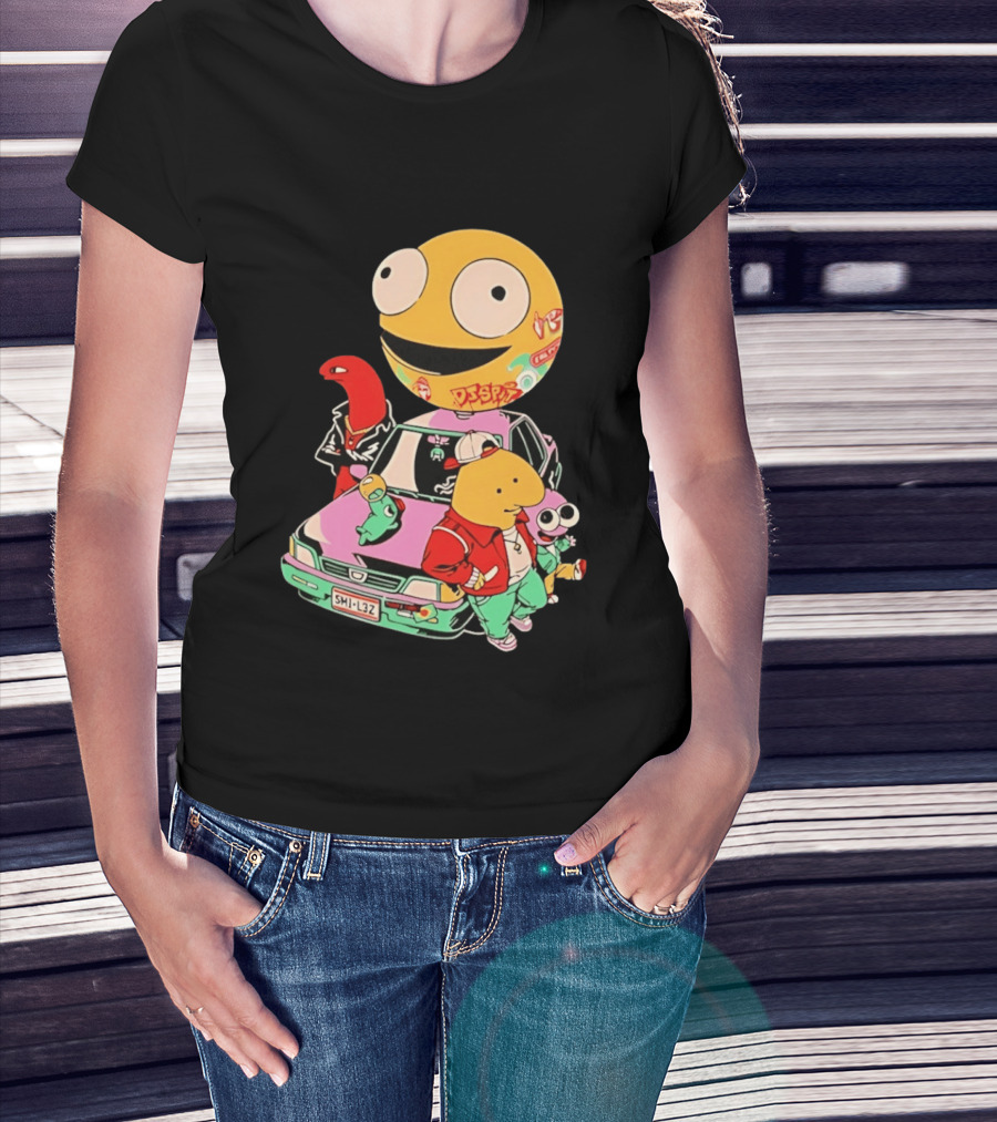 Smiling Friends Cartoon Characters With Graffiti Art Car T-Shirt