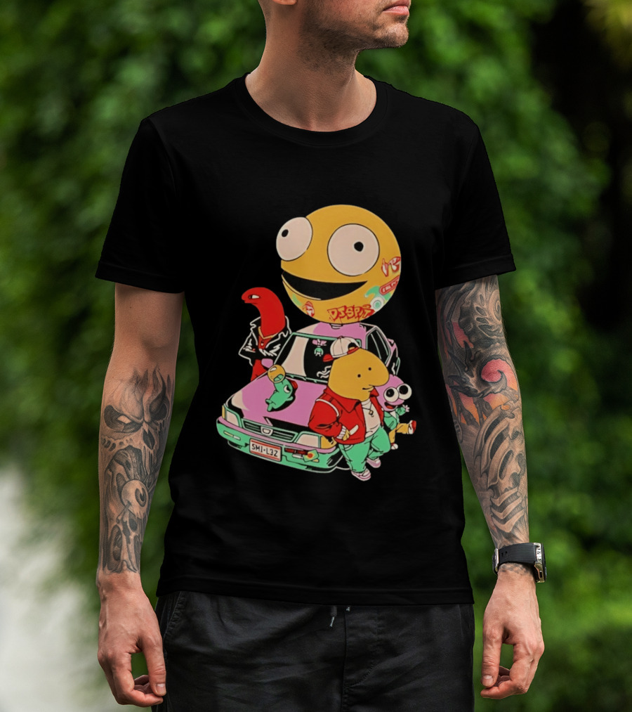 Smiling Friends Cartoon Characters With Graffiti Art Car T-Shirt