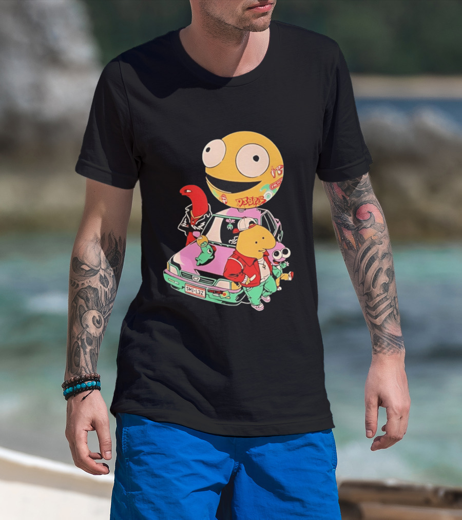 Smiling Friends Cartoon Characters With Graffiti Art Car T-Shirt
