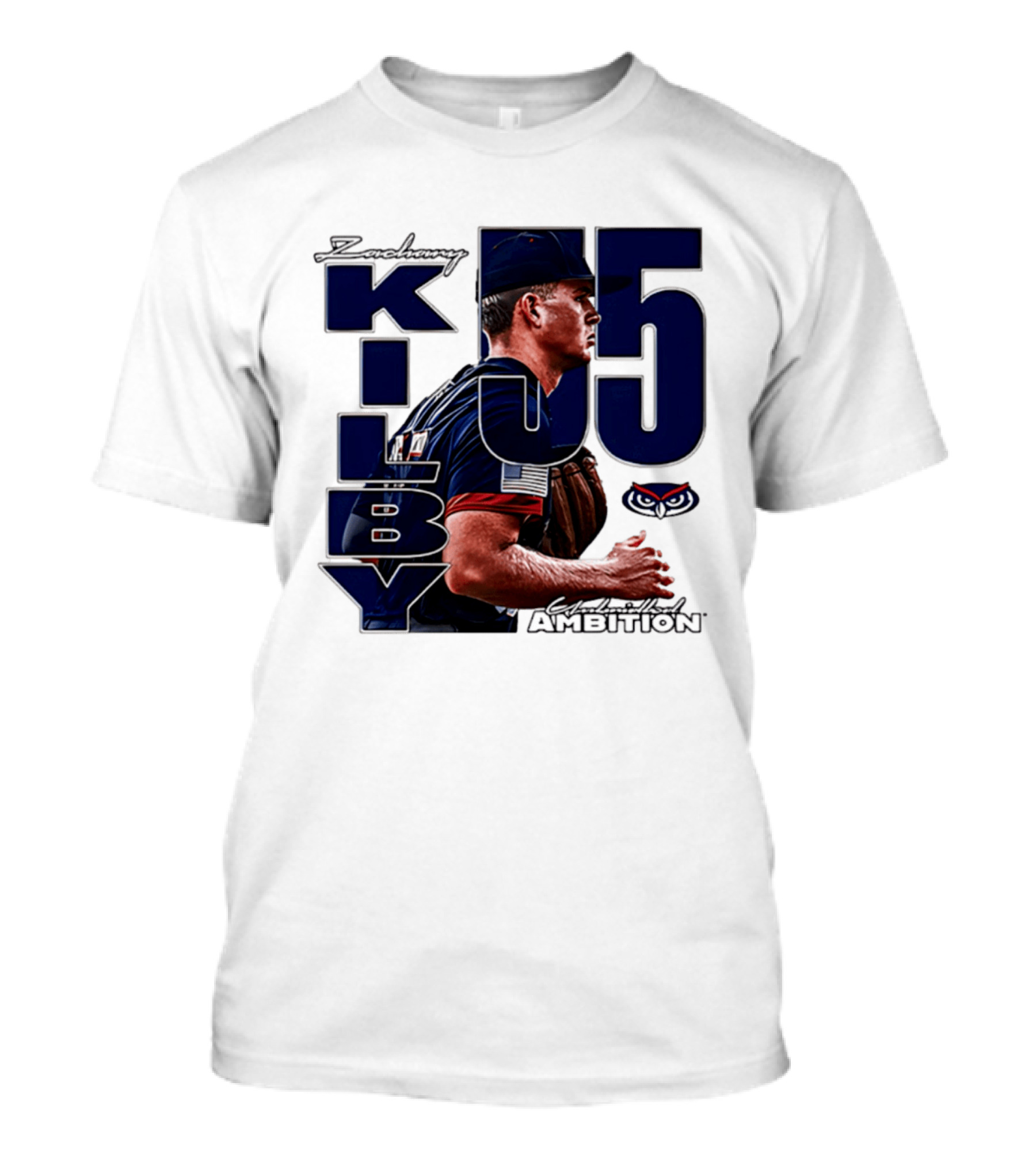 Zach Kilby 55 Baseball Ambition FAU Owls T-Shirt