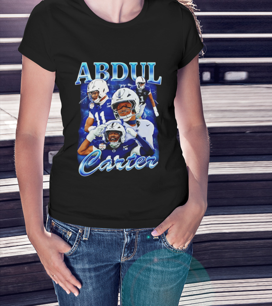 Abdul Carter Football Player Collage Blue And White Helmets T-Shirt