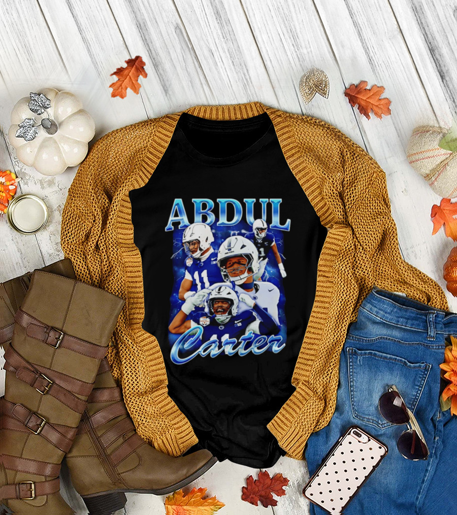 Abdul Carter Football Player Collage Blue and White Helmets T-Shirt