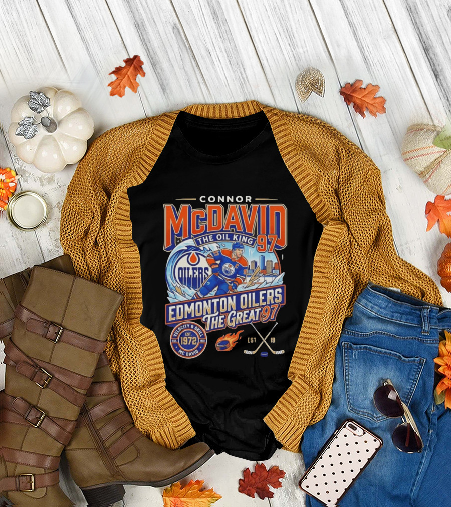 Connor McDavid The Oil King Edmonton Oilers The Great 97 Velocity and Skill Est 1972 T-Shirt