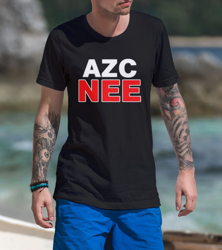AZC NEE Bold Text White Red Contrast T-Shirt