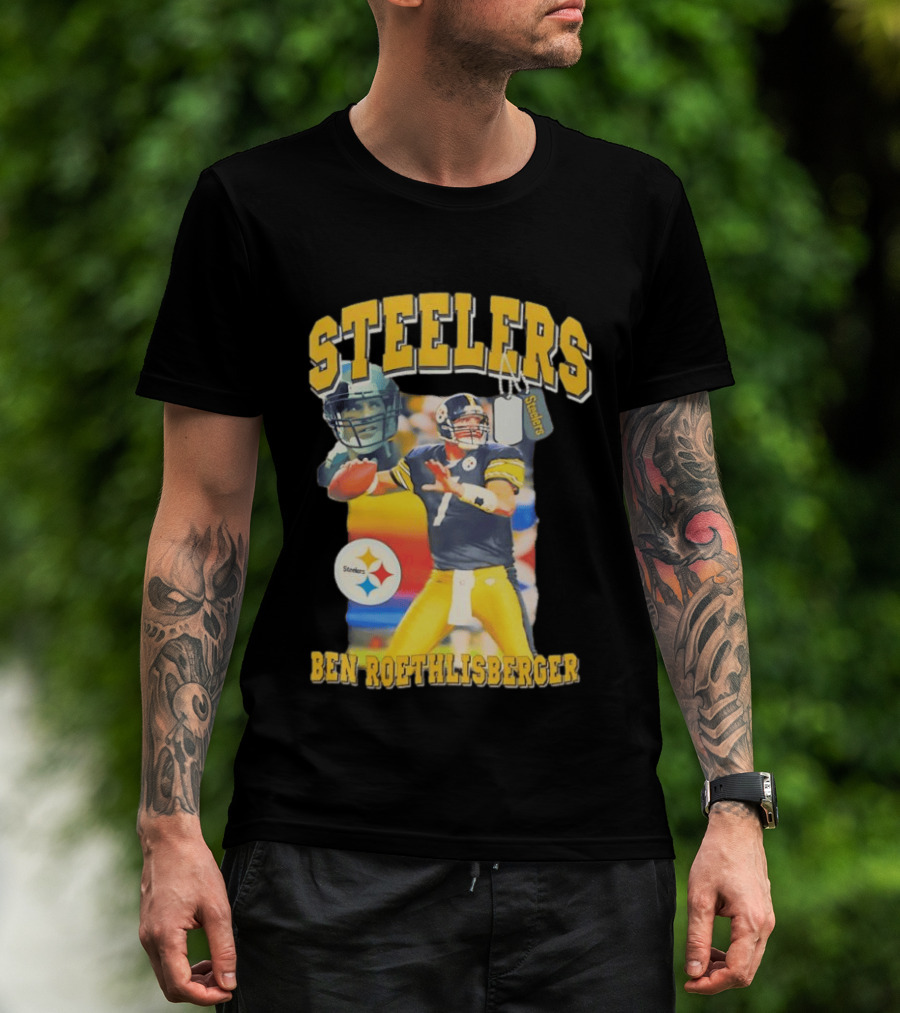 Steelers Ben Roethlisberger Pittsburgh Football Player With Dog Tag And Team T-Shirt