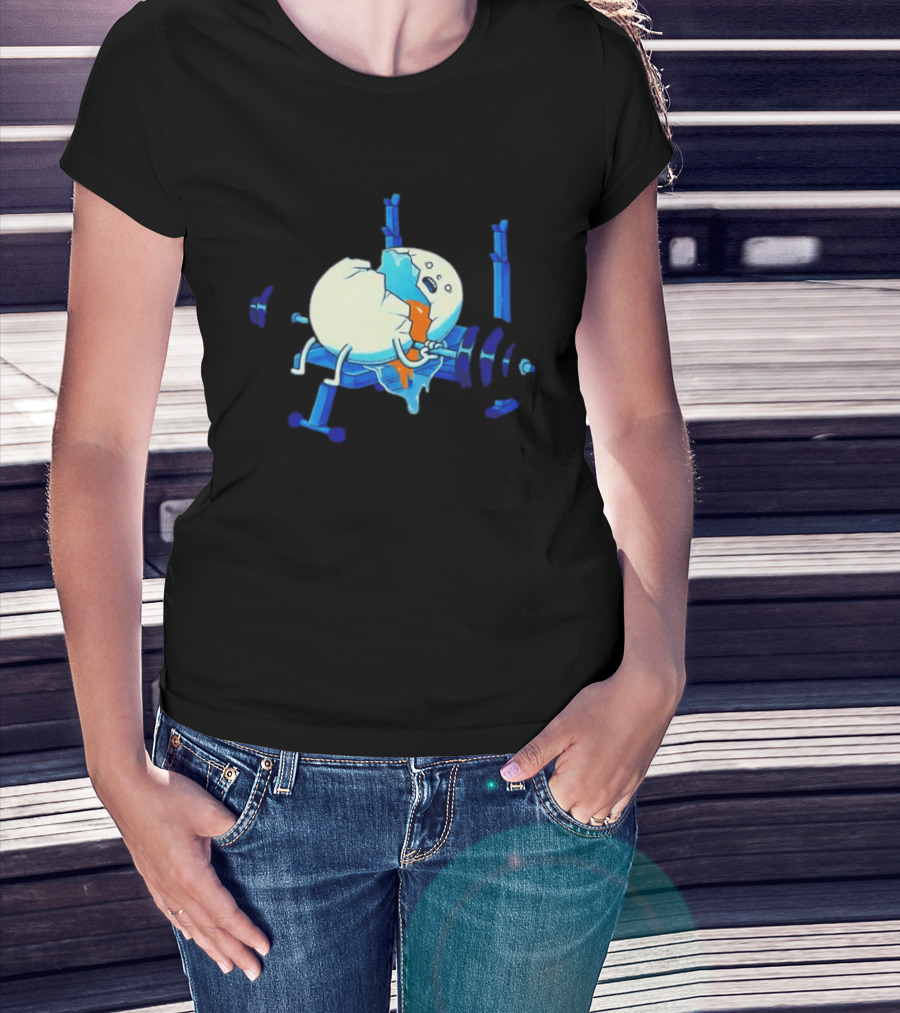 Cracked Egg Lifting Weights Funny Fitness Humor T-Shirt