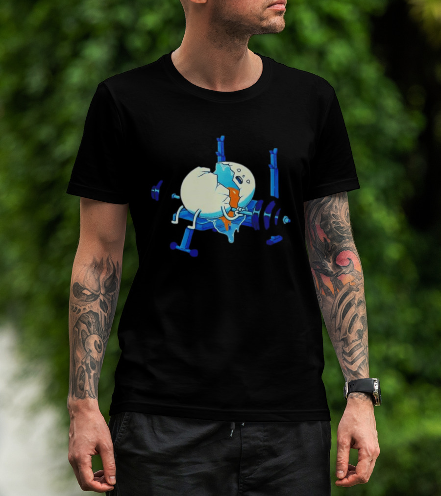 Cracked Egg Lifting Weights Funny Fitness Humor T-Shirt