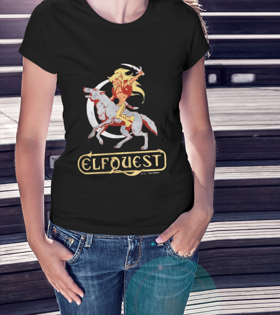 ElfQuest Cutter Riding Wolf Moon Fantasy T-Shirt