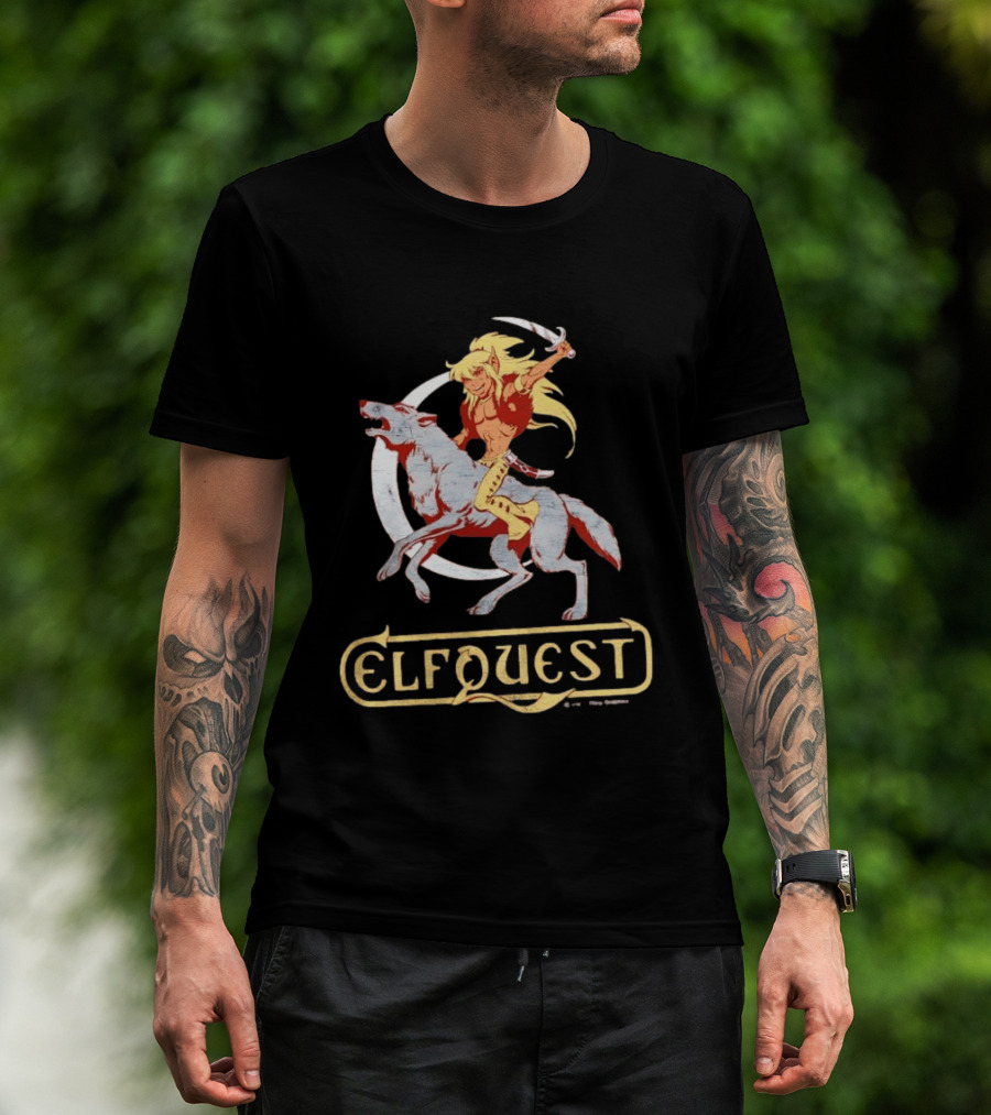 ElfQuest Cutter Riding Wolf Moon Fantasy T-Shirt