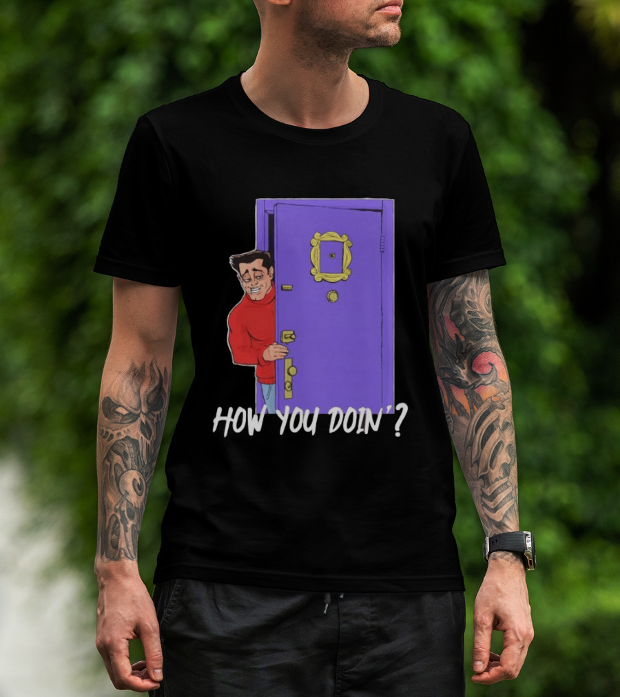 Joey Tribbiani How You Doin Cartoon Purple Door Iconic Phrase T-Shirt