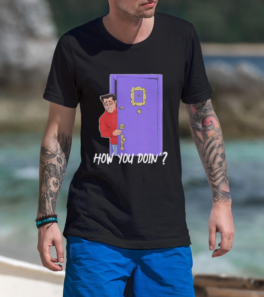 Joey Tribbiani How You Doin Cartoon Purple Door Iconic Phrase T-Shirt