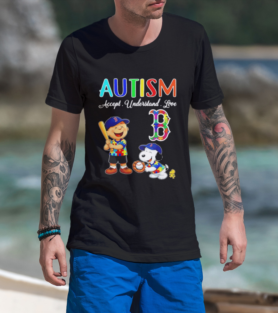 Charlie Brown Snoopy Boston Red Sox Autism Accept Understand Love T-Shirt