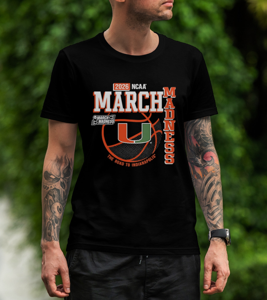 NCAA March Madness 2026 Miami Hurricanes The Road To Indianapolis T-Shirt