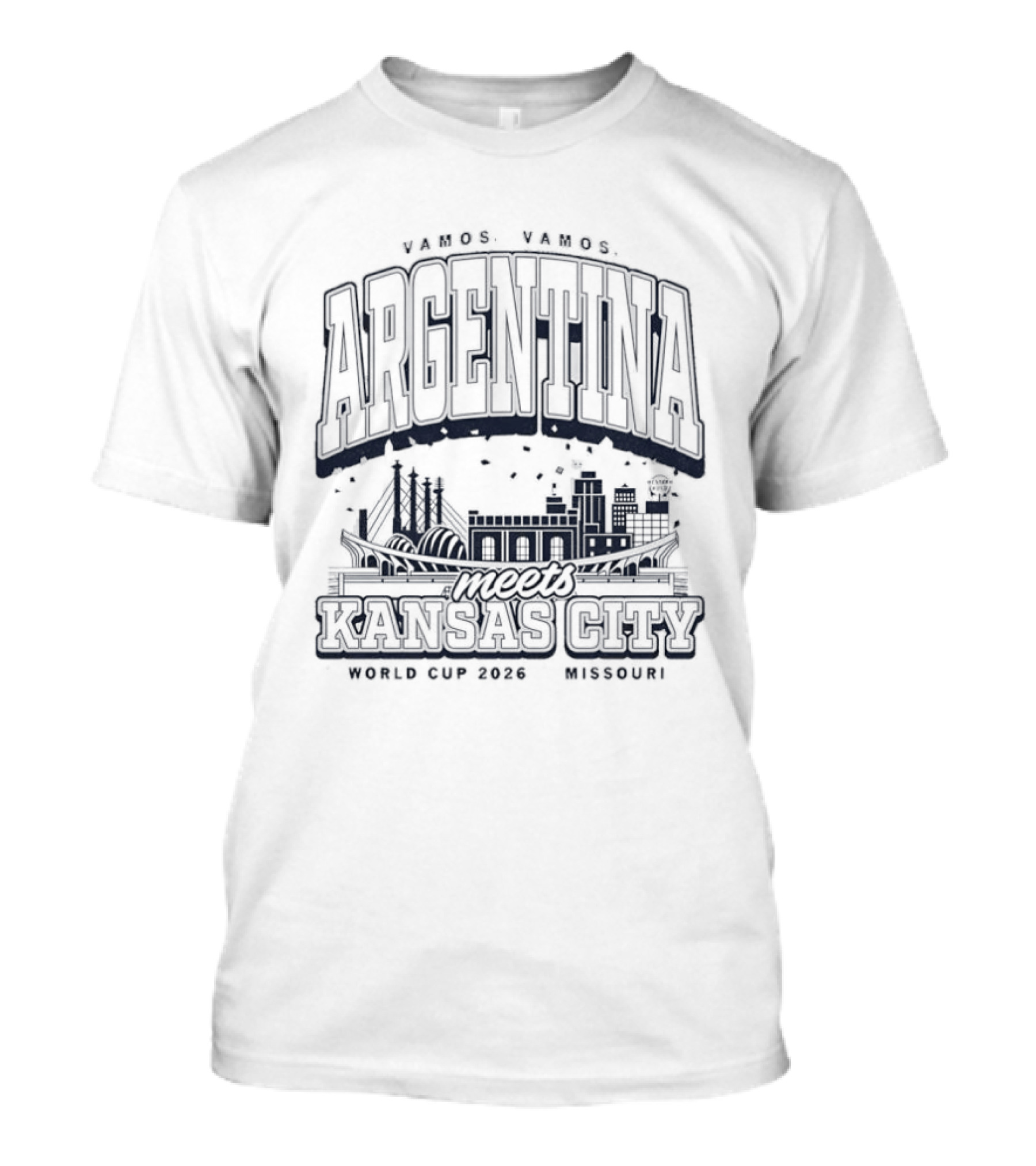 Argentina Meets Kansas City World Cup 2026 Vamos Missouri Skyline T-Shirt
