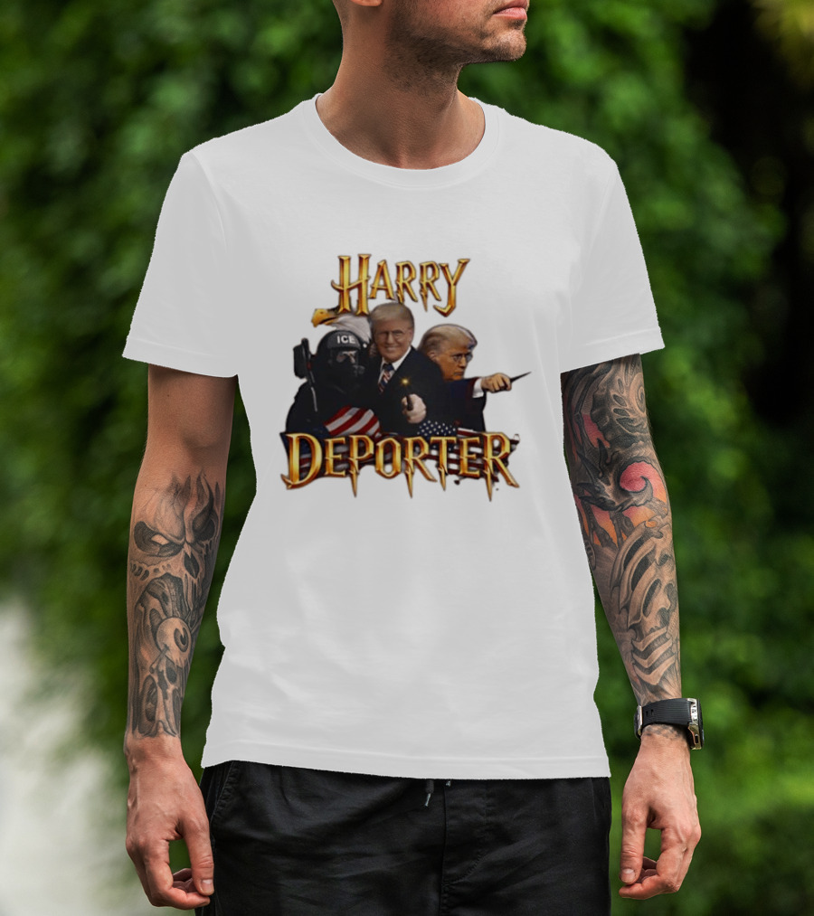 Harry Deporter Trump Magic ICE Badge Wand American Flag T-Shirt