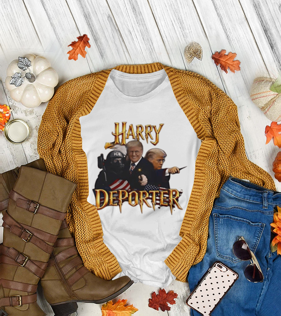 Harry Deporter Trump Magic ICE Badge Wand American Flag T-Shirt