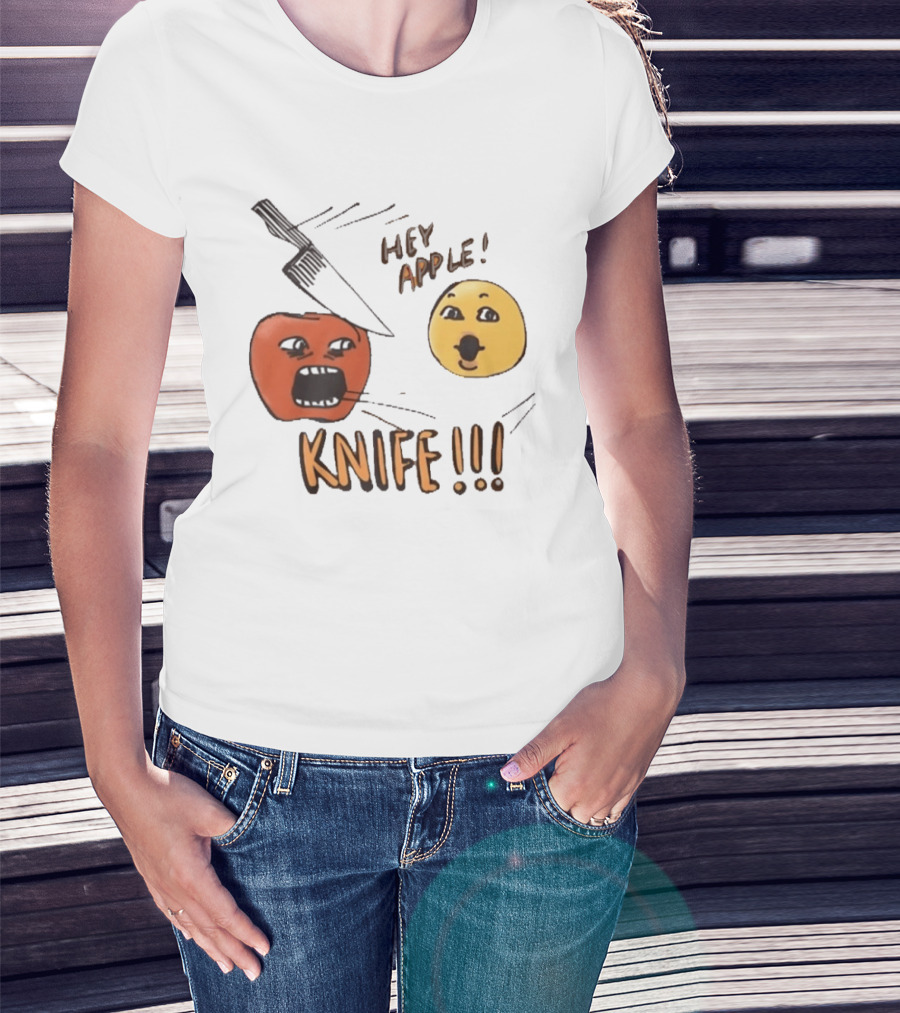 Hey Apple Knife 2026 Parody Text Meme T-Shirt