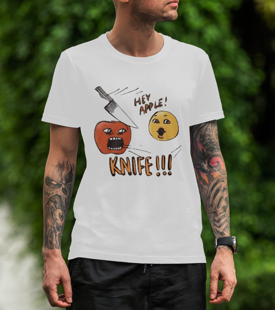 Hey Apple Knife 2026 Parody Text Meme T-Shirt