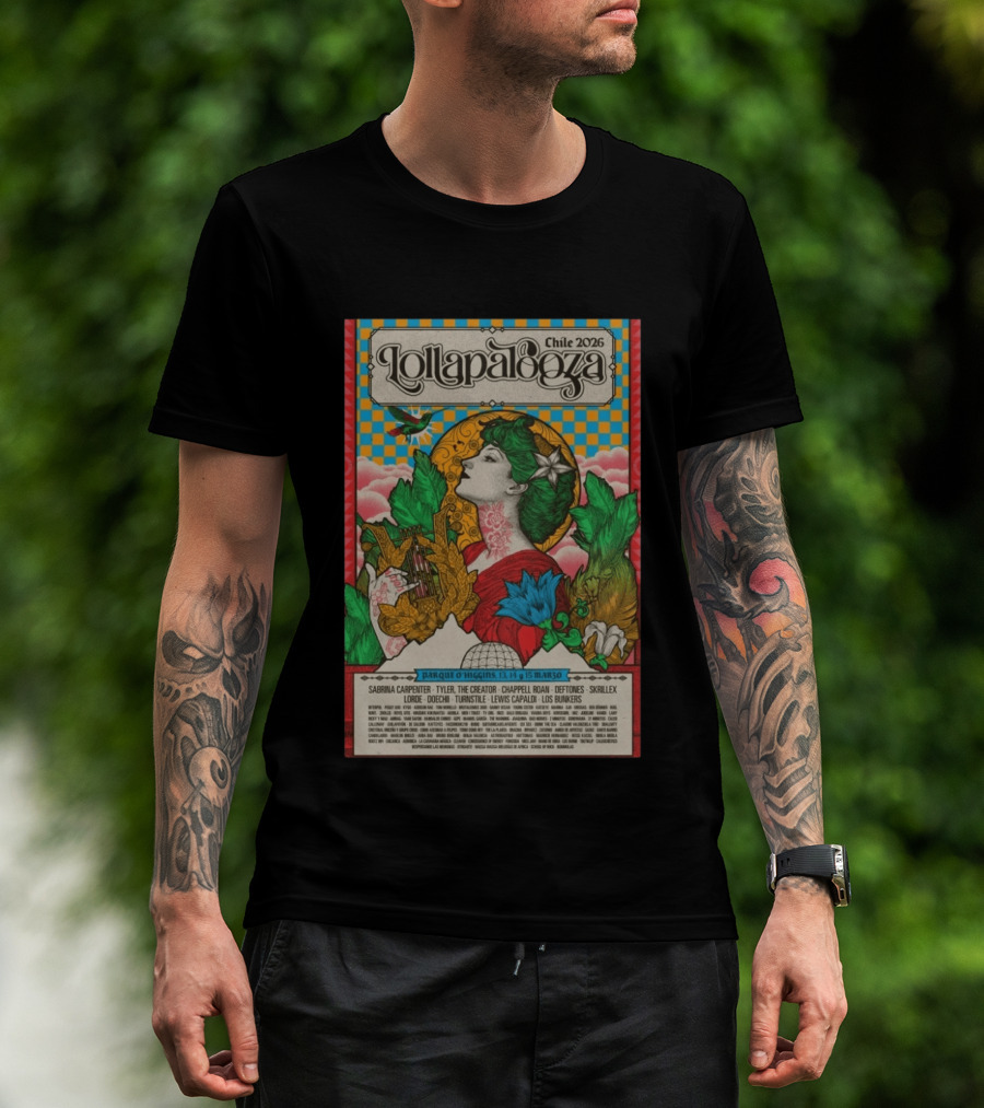 Lollapalooza Chile 2026 Parque O'Higgins Music Festival Art Nouveau With Sabrina Carpenter Tyler The Creator Chappell Roan T-Shirt