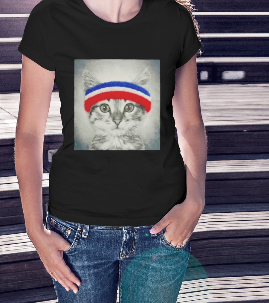 Gaten Matarazzo Pizza Movie Cat With Red Blue Headband T-Shirt