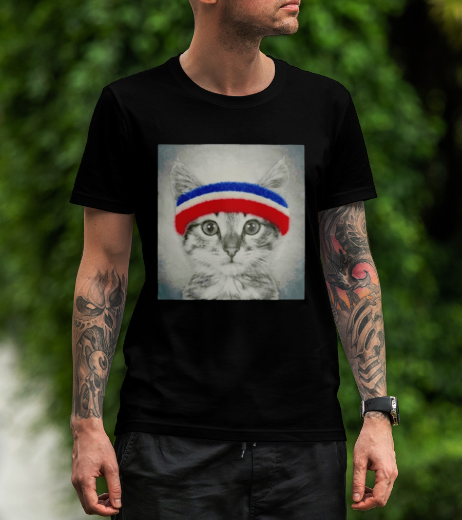 Gaten Matarazzo Pizza Movie Cat With Red Blue Headband T-Shirt
