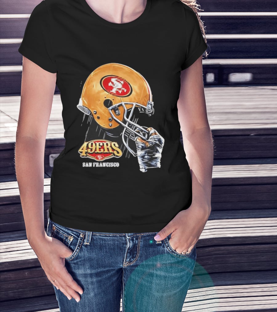 San Francisco 49ers Helmet Held By Gloved Hand T-Shirt