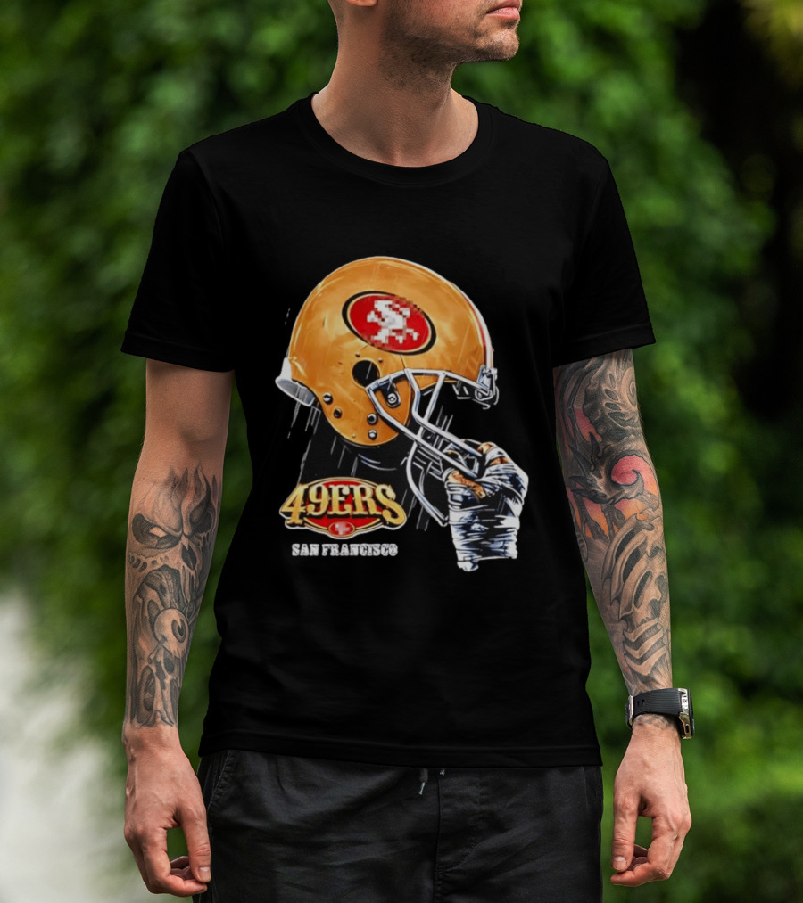 San Francisco 49ers Helmet Held By Gloved Hand T-Shirt