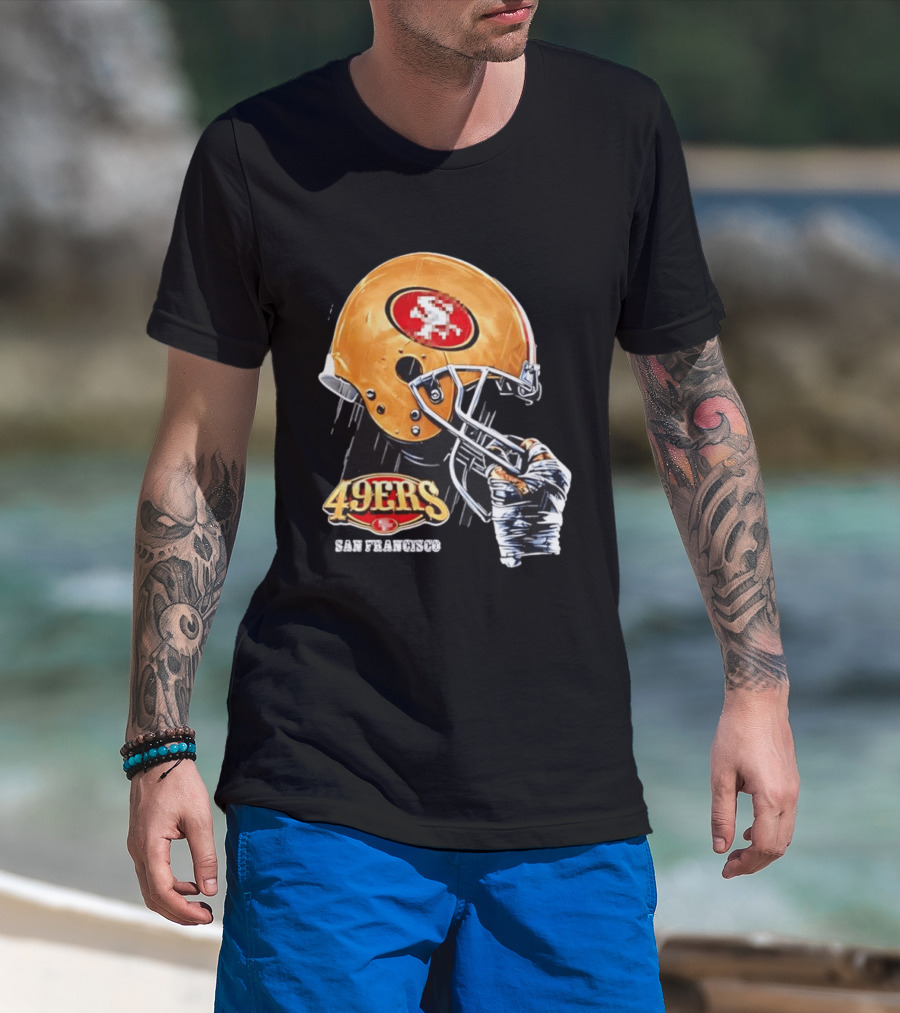 San Francisco 49ers Helmet Held By Gloved Hand T-Shirt