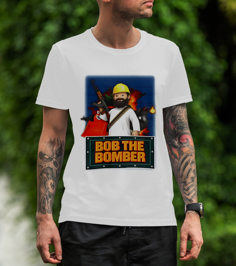 Bob The Bomber Cartoon Character With Gun And Explosives T-Shirt