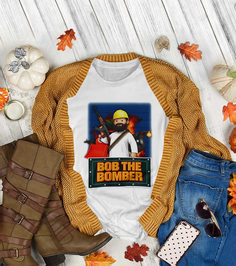 Bob The Bomber Cartoon Character with Gun and Explosives T-Shirt