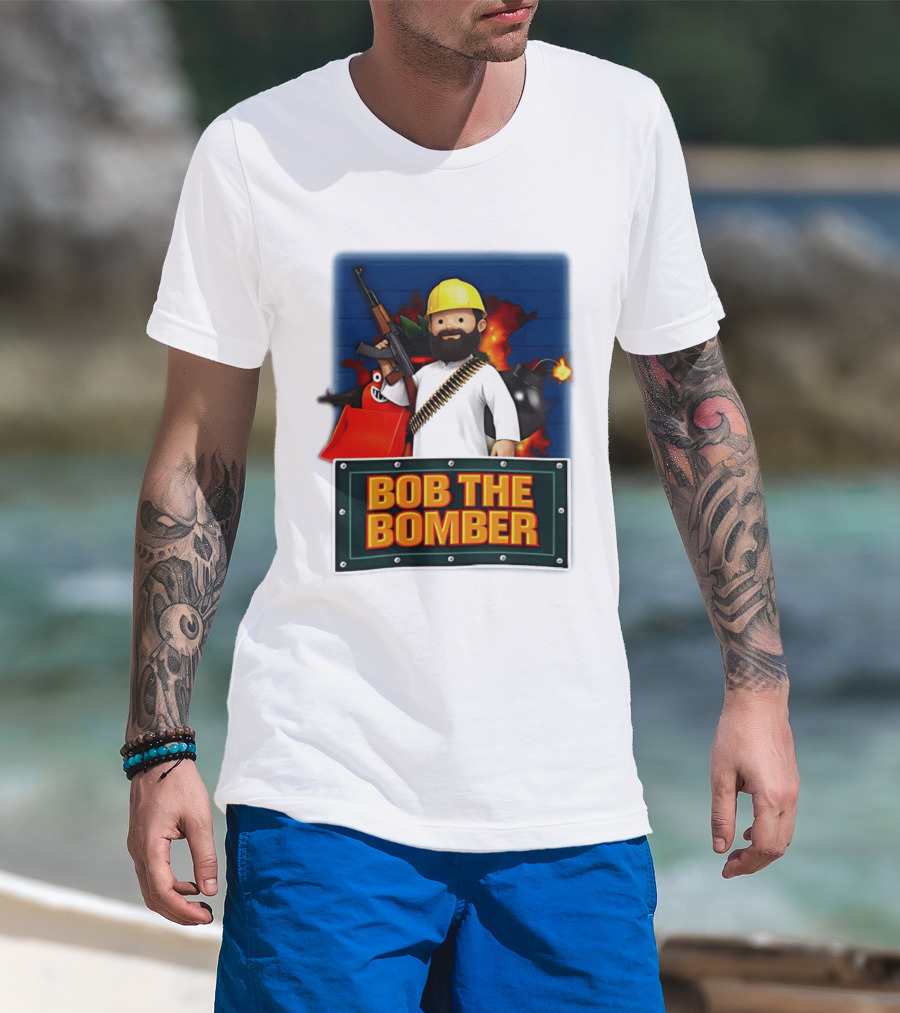 Bob The Bomber Cartoon Character With Gun And Explosives T-Shirt
