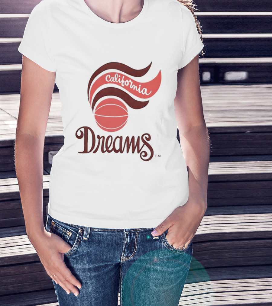 California Dreams Basketball Retro Style Design With Red Waves And Ball T-Shirt