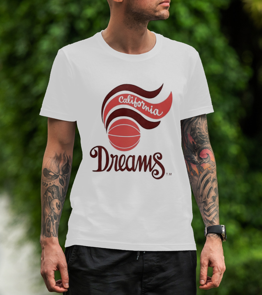 California Dreams Basketball Retro Style Design With Red Waves And Ball T-Shirt