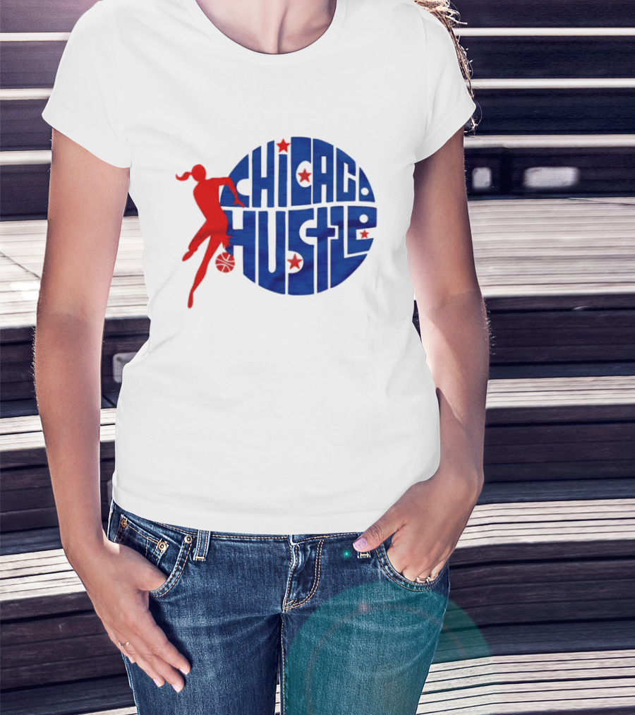 Chicago Hustle WPBL Basketball Red Player Blue Circle T-Shirt