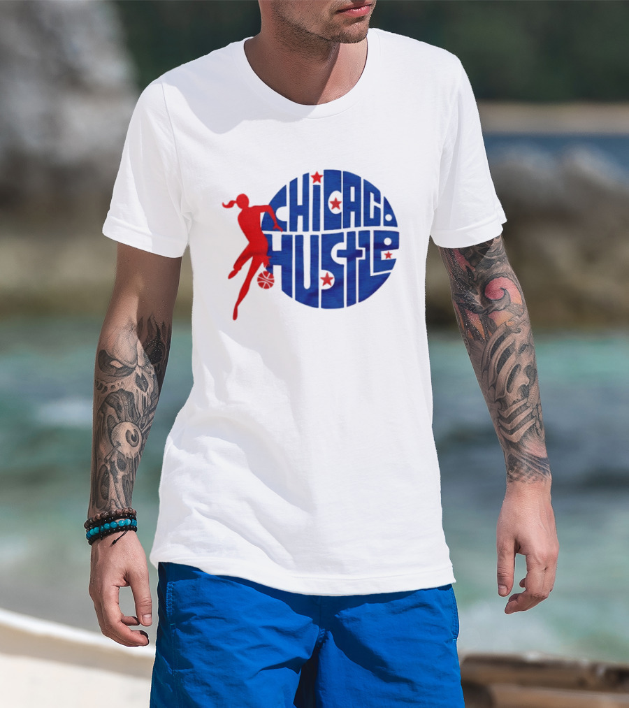 Chicago Hustle WPBL Basketball Red Player Blue Circle T-Shirt