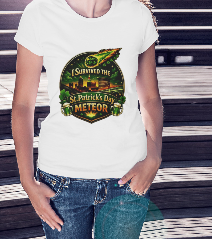 I Survived The St. Patrick's Day Meteor With Clover And Beer S T-Shirt
