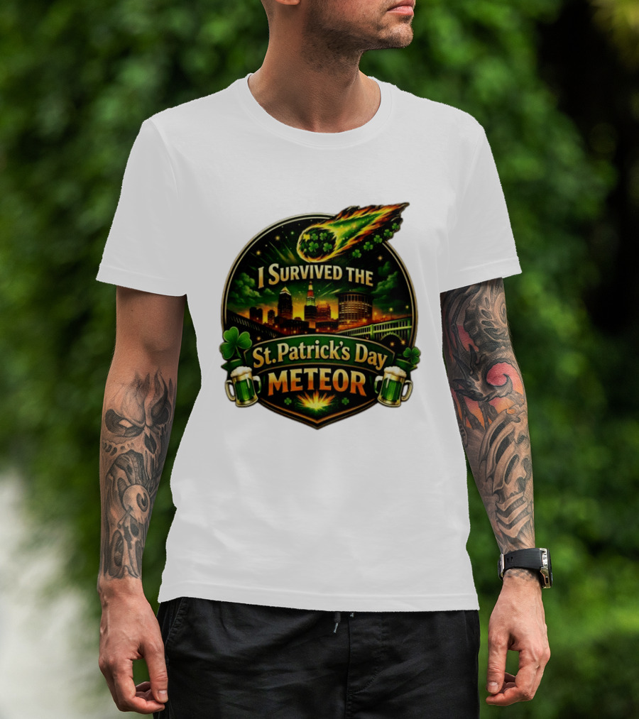 I Survived The St. Patrick's Day Meteor With Clover And Beer S T-Shirt