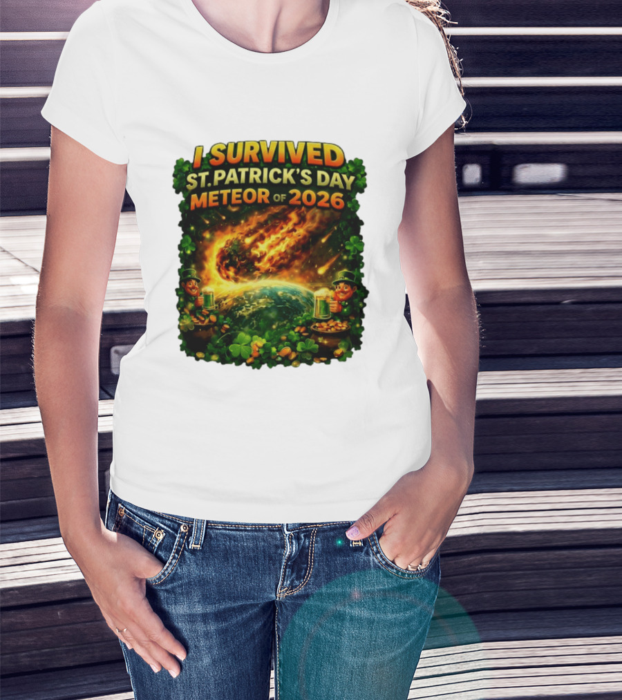 I Survived St. Patrick's Day Meteor Of 2026 Leprechaun Shamrock Adventure T-Shirt