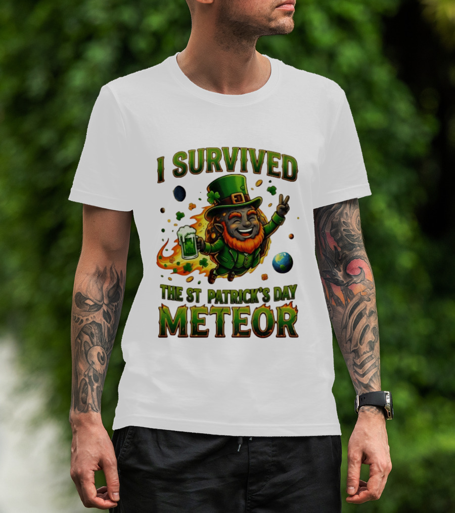I Survived The St. Patrick's Day Meteor Leprechaun 2026 Green Beer Cheers And Peace T-Shirt