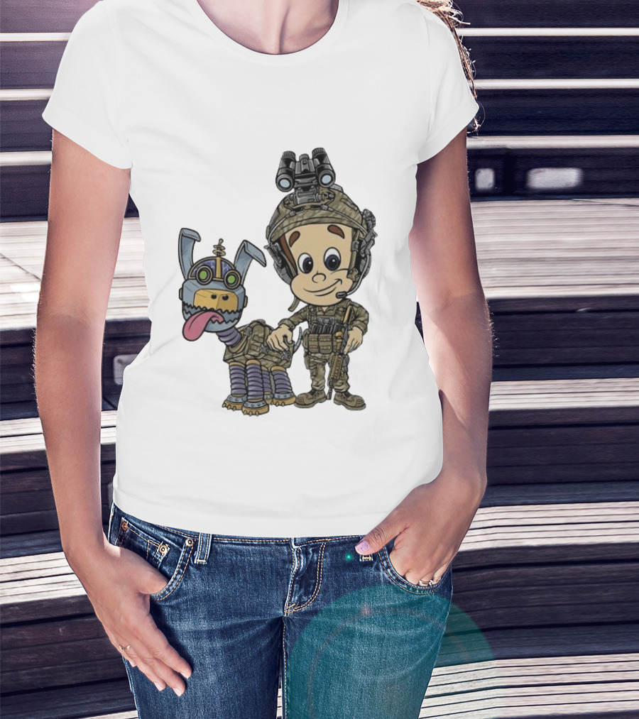 Tactical Cartoon Characters Jimmy And Goddard In Military Gear T-Shirt
