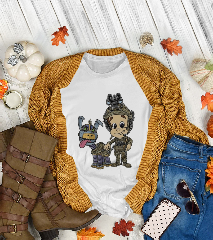 Tactical Cartoon Characters Jimmy and Goddard in Military Gear T-Shirt